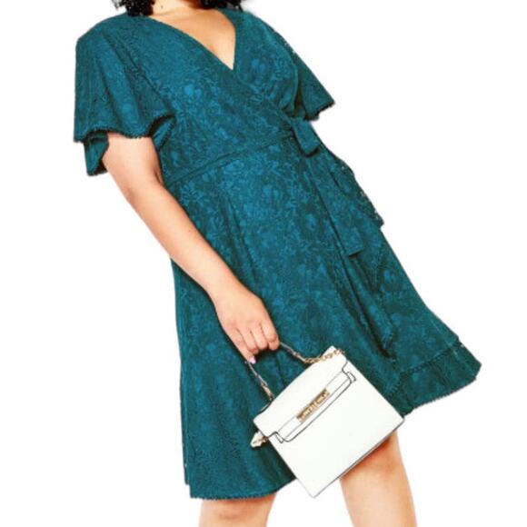 City Chic Dress Sweet Love Lace teal size XXL/24 - Picture 1 of 6